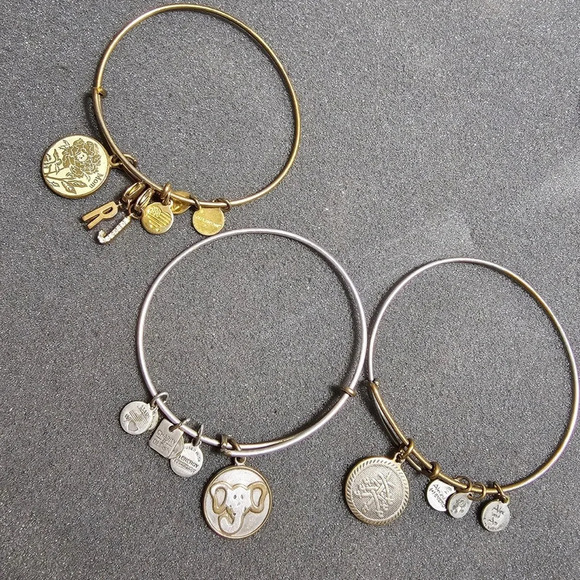 Lot Of 3 Alex And Ani Fashion Bangle Charm Dangle Bracelets - Picture 1 of 5